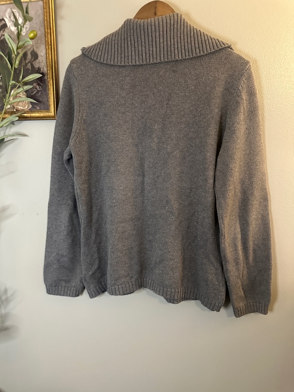 Croft & Barrow Gray Cotton Zip Cardigan Sweater Mock Neck Rib Knit Medium - Picture 8 of 8